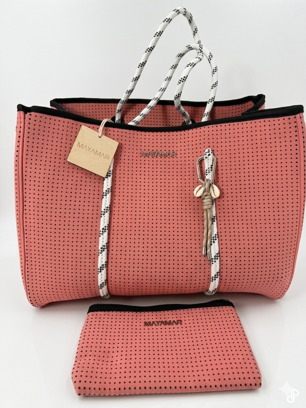 MAYAMAR Perforated Neoprene Tote Bag Set Coral Pink Beach Gym Travel NWT